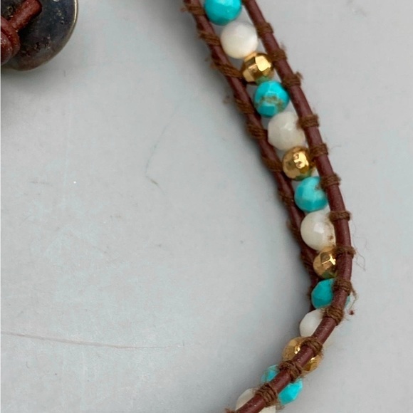 Chan Luu Turquoise Seed Beaded Bracelet 925 Leather - Picture 9 of 16